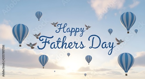 hot air balloon flying backgroud with fathers day text