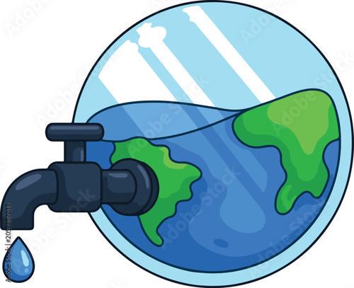 Earth Faucet Water Drop Illustration