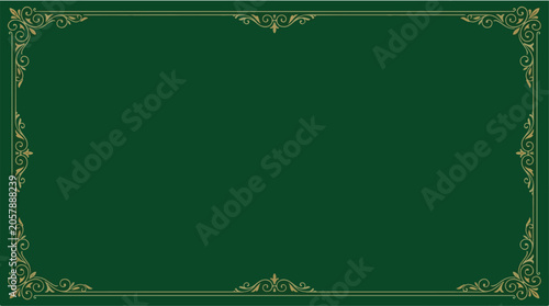 Elegant Green Background with Vintage Gold Ornamental Frame
