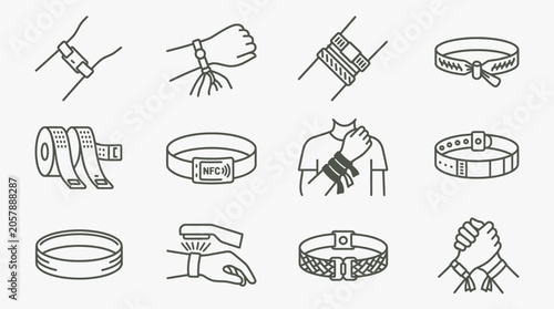 Wristbands illustrations set various designs in line art style