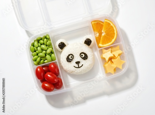 Cute panda eating colorful food items