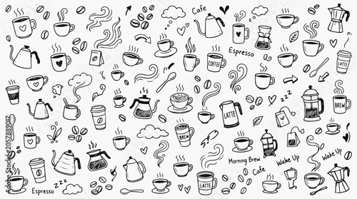 Hand drawn Coffee Elements Doodle Background Design