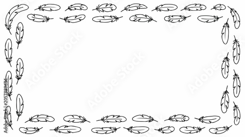 Minimalist Feather Doodle Border on White Background