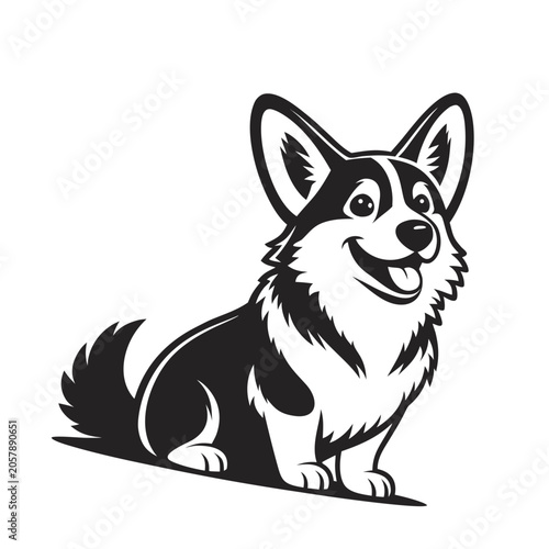 Minimalist black and white welsh corgi dog vector illustration