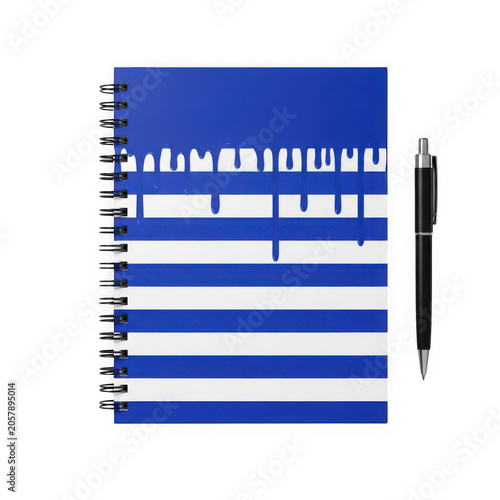 Blue spiral notebook and pen