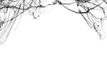 Tangled spider's web on isolated white background for Halloween design. Black cobweb for applying in multiply blend mode on any concept