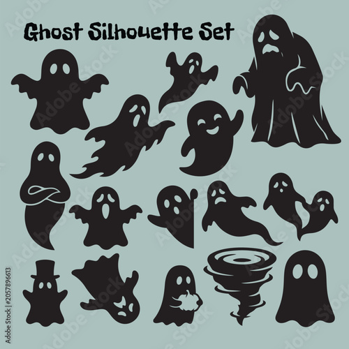 Fotografie Cute Scary Ghost Silhouettes Collection for Horror Design