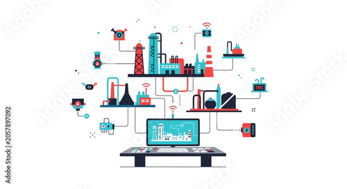 Smart Factory Concept: Industry 4.0, Automation, Digitalization, IoT
