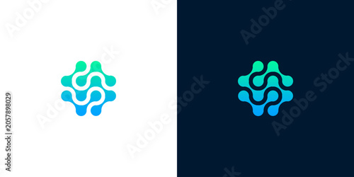 Foto Abstract technology connection logo icon with blue and green gradient network no