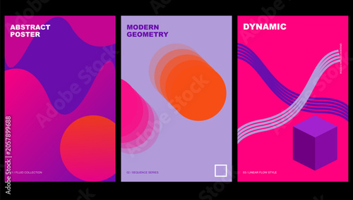 Abstract Geometric Vibrant Poster Set Modern Vector Cover Design for Creative Business Branding