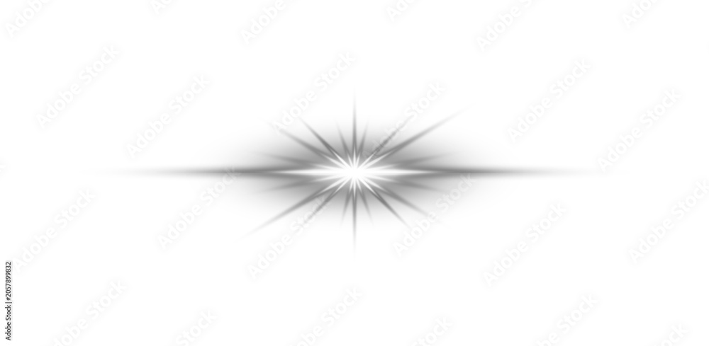 Fototapeta premium Glowing white starburst effect with radial lines and soft shadow on plain white background for graphic design elements transparent background
