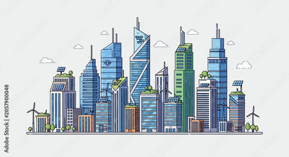 Obraz premium Futuristic Smart Eco City Skyline with Sustainable Energy