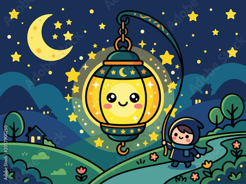 Smiling Moon Lantern with Rosy Cheeks.