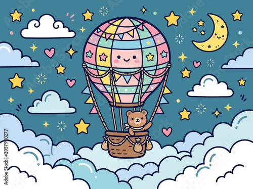 Teddy bear in hot air balloon.