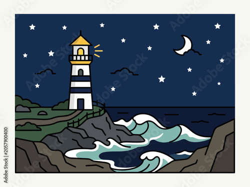 Lighthouse on rocky coastal cliffside.