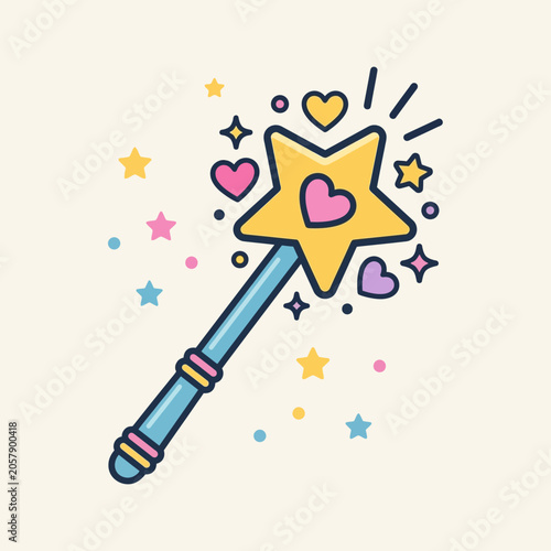 Magic wand with star and hearts.