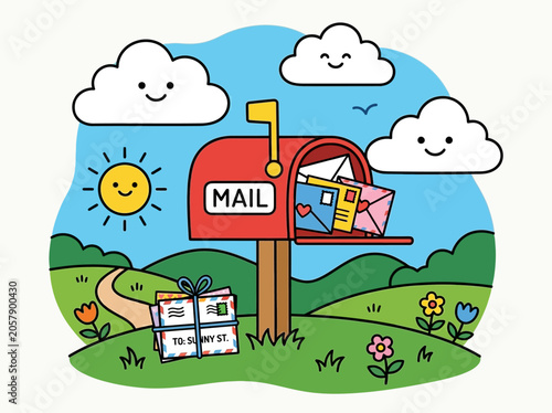 Red Mailbox with Mail Letters.