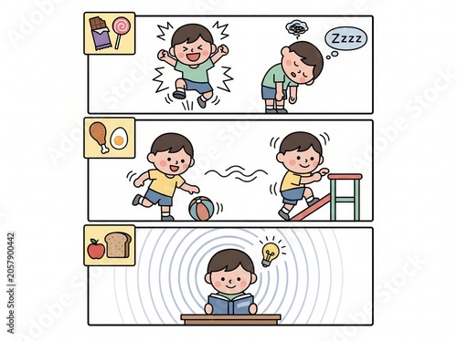 Cartoon boy dreaming of fun activities