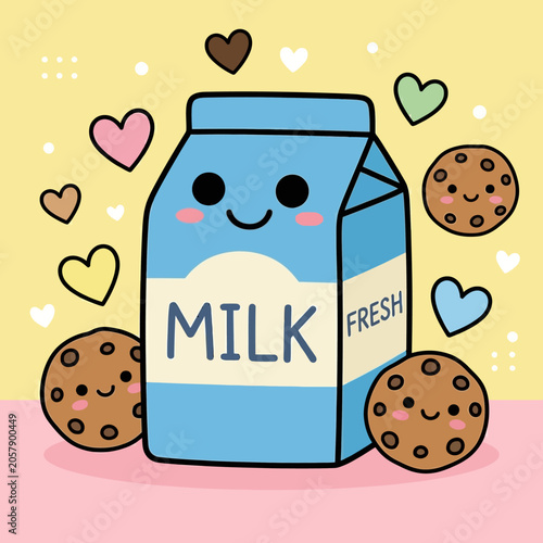 Cartoon milk carton with smiling face.