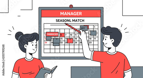 Manager Season Schedule Planning and Team Collaboration Illustration