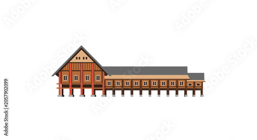 Foto Traditional Longhouse Architecture, Southeast Asian Wooden House on Stilts
