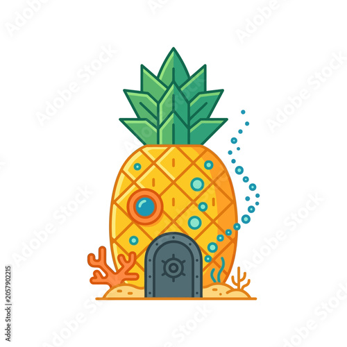 Foto Colorful cartoon pineapple house underwater scene.