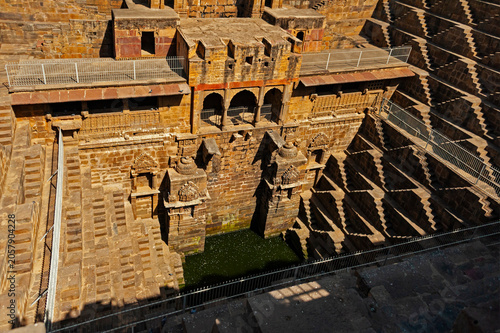 Chand Baori, a stepwell situated in the village of Abhaneri in the Indian state of Rajasthan.