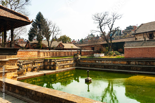 Kathmandu, Nepal - February 20, 2023: Historic district of  Nepal capital, one of the oldest continuously inhabited places in the world,  home to several World Heritage Sites, including the Durbar Squ