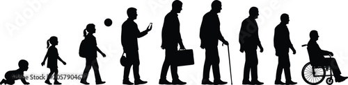 Photography Human life stages silhouette vector illustration from infancy to old age