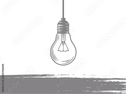 Canvastavla Simple of a hanging incandescent light bulb on a white background