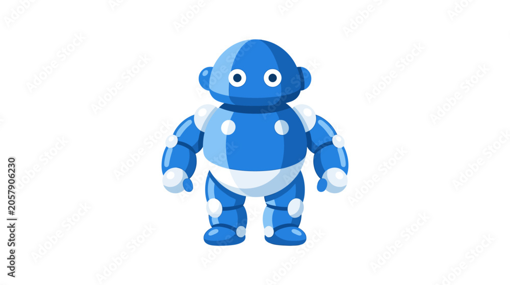 Fototapeta premium Cute Blue Robot Character with White Accents Standing.
