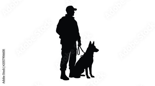 Man With German Shepherd Dog Black Silhouette