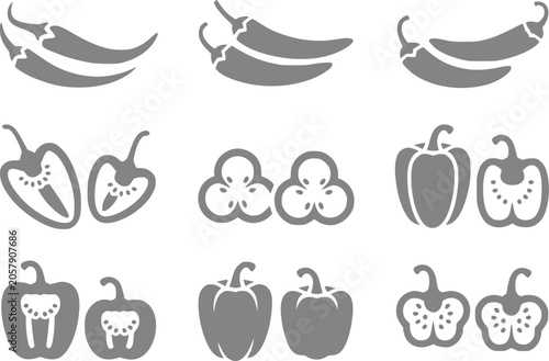 Fotografie Collection of stylized chili peppers and bell peppers