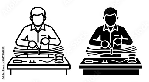 Craftsman Wiring Icons, Electrical Technician Vector Set, Manual Labor, Industrial Work, DIY Project Illustration