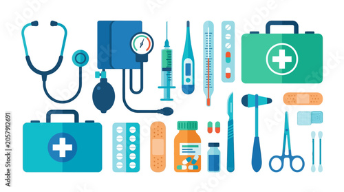 Bild auf Leinwand Medical Instruments And Supplies Flat Vector Illustration