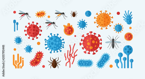 Foto Colorful microscopic bacteria and viruses.