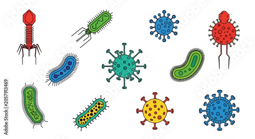 Canvastavla Colorful bacteria and virus illustrations.