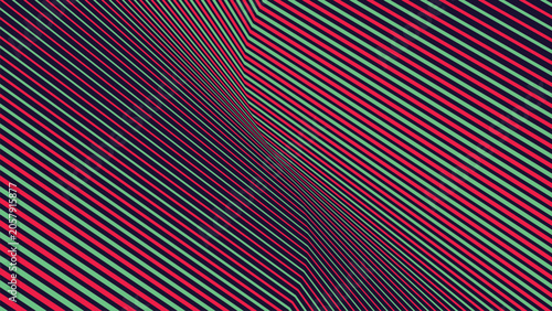 Abstract optical illusion background with distorted neon green and pink diagonal stripes.
