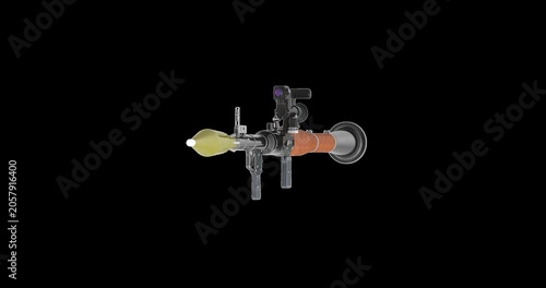 Anti tank rocket launcher rotation animation seamlessly loopable. 3D rendering isolated on transparent background