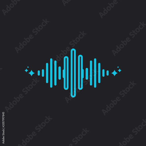 Neon blue sound wave audio spectrum vector illustration on dark background.