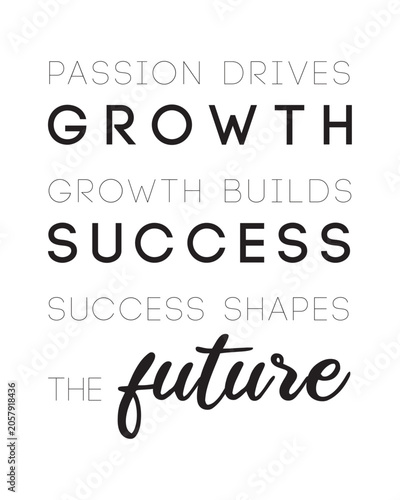 Inspirational motivational quote poster passion drives growth isolated on white background