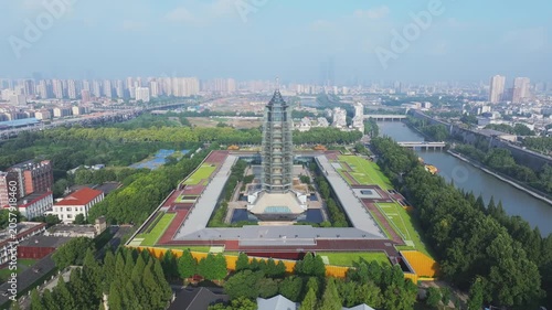 Aerial View of Longhua Pagoda and Shanghai City Skyline, China in Longhua Pagoda, Shanghai, China