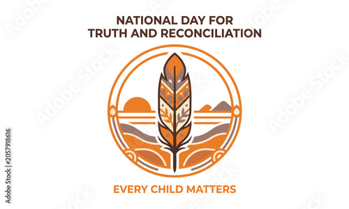 National day for truth and reconciliation with orange feather icon every child mat.