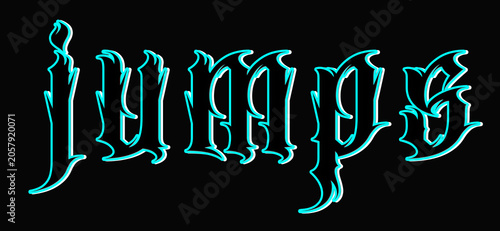 Gothic Jumps Text Effect with Spiky Cyan and Black Tribal Outlines on Black Background