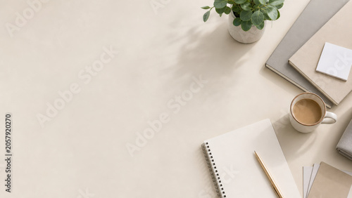 Clean productivity social media background with desk corner