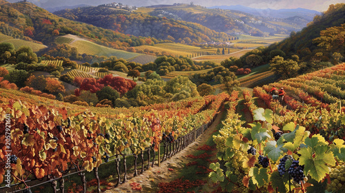 Breathtaking autumn vineyard landscape in napa valley with rolling hills