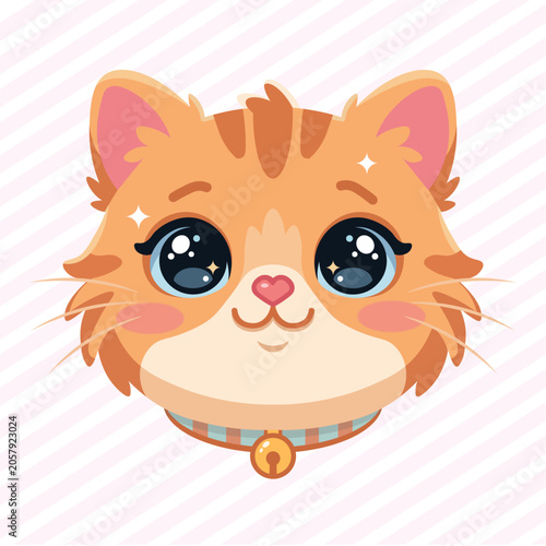 Kawaii Cat Head with Big Eyes Vector