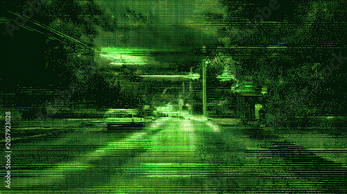 Night Vision Street Surveillance Military Green Urban Reconnaissance Tactical Security Dark Cinematic Dramatic
