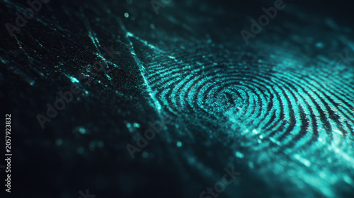 Digital Fingerprint Biometric Teal Glowing Dark Cybersecurity Identity Macro Futuristic Scanning Security Tech