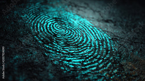 Fingerprint Macro Teal Glowing Forensic Biometric Dark Texture Cybersecurity Identity Digital Investigation Close-Up